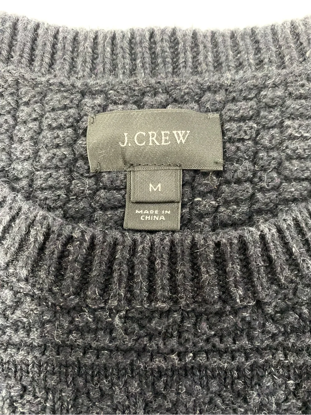 J. Crew Charcoal Gray Cable-Knit Crewneck Sweater w/ Brown Elbow Patches - M